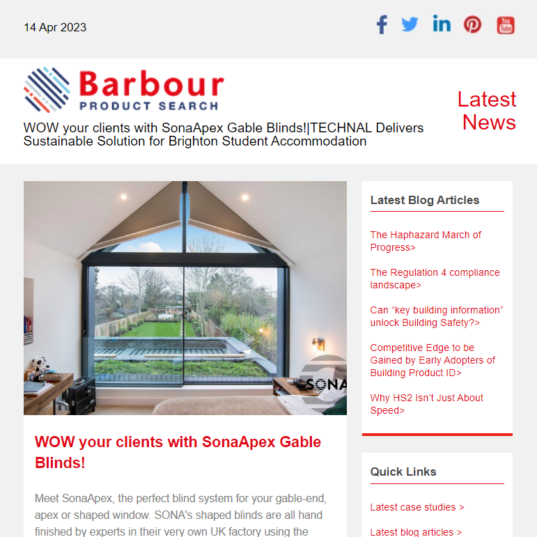 WOW your clients with SonaApex Gable Blinds!|TECHNAL Delivers Sustainable Solution for Brighton Student Accommodation